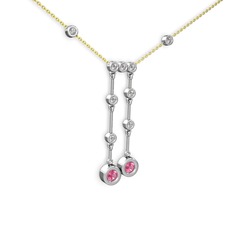 Taşlı Belly Kolye - Pembe kuvars ve pırlanta 8 ayar beyaz altın kolye (0.324 karat, 40 cm altın rolo zincir) #18rmv24
