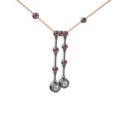 Taşlı Belly Kolye - Pırlanta ve kök yakut 925 ayar siyah rodyum kaplama gümüş kolye (0.48 karat, 40 cm rose altın rolo zincir) #18rq084