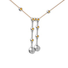 Taşlı Belly Kolye - Beyaz zirkon ve sitrin 925 ayar gümüş kolye (40 cm rose altın rolo zincir) #193w15q