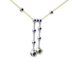 Peridot ve lab safir 8 ayar beyaz altın kolye (40 cm gümüş rolo zincir)