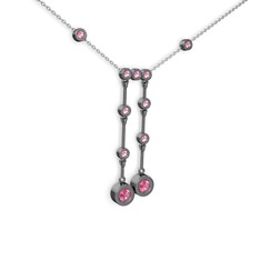 Pembe kuvars 925 ayar siyah rodyum kaplama gümüş kolye (40 cm beyaz altın rolo zincir)