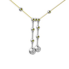 Taşlı Belly Kolye - Pırlanta ve peridot 8 ayar beyaz altın kolye (0.48 karat, 40 cm altın rolo zincir) #1a4v05i