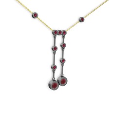 Taşlı Belly Kolye - Kök yakut ve rodolit garnet 925 ayar siyah rodyum kaplama gümüş kolye (40 cm altın rolo zincir) #1abpktu