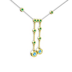 Taşlı Belly Kolye - Akuamarin ve kök zümrüt 14 ayar altın kolye (40 cm beyaz altın rolo zincir) #1aeesk6