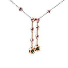Taşlı Belly Kolye - Yeşil kuvars ve ametist 18 ayar rose altın kolye (40 cm gümüş rolo zincir) #1ahcygx