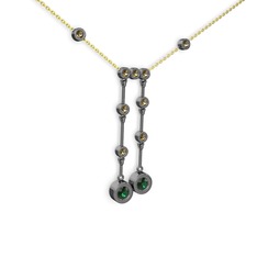 Taşlı Belly Kolye - Yeşil kuvars ve dumanlı kuvars 925 ayar siyah rodyum kaplama gümüş kolye (40 cm altın rolo zincir) #1aonpyt