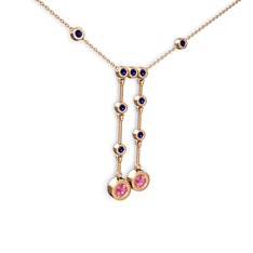 Taşlı Belly Kolye - Pembe kuvars ve lab safir 8 ayar rose altın kolye (40 cm rose altın rolo zincir) #1ap5smv