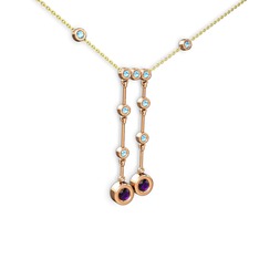 Taşlı Belly Kolye - Ametist ve akuamarin 18 ayar rose altın kolye (40 cm altın rolo zincir) #1as90v1