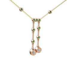Taşlı Belly Kolye - Pırlanta ve yeşil kuvars 8 ayar rose altın kolye (0.48 karat, 40 cm gümüş rolo zincir) #1aw4na3