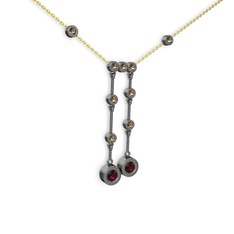Rodolit garnet ve dumanlı kuvars 925 ayar siyah rodyum kaplama gümüş kolye (40 cm altın rolo zincir)