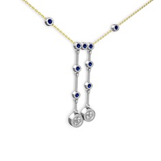 Taşlı Belly Kolye - Beyaz zirkon ve lab safir 18 ayar beyaz altın kolye (40 cm altın rolo zincir) #1b1fq03