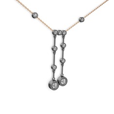 Taşlı Belly Kolye - Pırlanta ve beyaz zirkon 925 ayar siyah rodyum kaplama gümüş kolye (0.48 karat, 40 cm rose altın rolo zincir) #1b82gtk