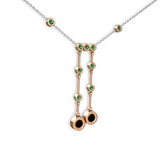 Taşlı Belly Kolye - Siyah zirkon ve yeşil kuvars 14 ayar rose altın kolye (40 cm beyaz altın rolo zincir) #1bdq88k