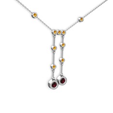 Taşlı Belly Kolye - Rodolit garnet ve sitrin 8 ayar beyaz altın kolye (40 cm beyaz altın rolo zincir) #1biusfv