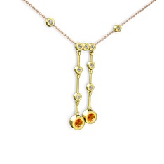 Taşlı Belly Kolye - Sitrin ve pırlanta 14 ayar altın kolye (0.324 karat, 40 cm rose altın rolo zincir) #1bngq30
