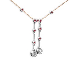 Pırlanta ve kök yakut 8 ayar beyaz altın kolye (0.48 karat, 40 cm rose altın rolo zincir)