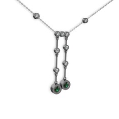 Taşlı Belly Kolye - Yeşil kuvars ve pırlanta 925 ayar siyah rodyum kaplama gümüş kolye (0.324 karat, 40 cm beyaz altın rolo zincir) #1bv34ta