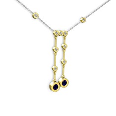 Taşlı Belly Kolye - Lab safir ve pırlanta 925 ayar altın kaplama gümüş kolye (0.324 karat, 40 cm gümüş rolo zincir) #1bz810n