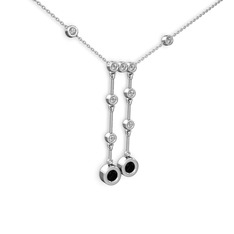 Taşlı Belly Kolye - Siyah zirkon ve swarovski 8 ayar beyaz altın kolye (40 cm gümüş rolo zincir) #1c2pl8z