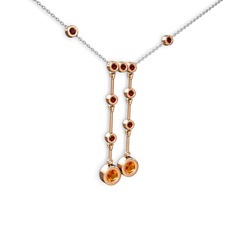 Sitrin ve garnet 14 ayar rose altın kolye (40 cm beyaz altın rolo zincir)