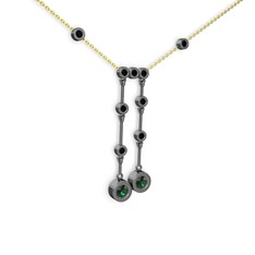 Taşlı Belly Kolye - Yeşil kuvars ve siyah zirkon 925 ayar siyah rodyum kaplama gümüş kolye (40 cm altın rolo zincir) #1cg0o4x