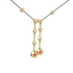 Taşlı Belly Kolye - Pembe kuvars 18 ayar altın kolye (40 cm gümüş rolo zincir) #1cgqxk5