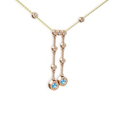 Taşlı Belly Kolye - Akuamarin ve swarovski 8 ayar rose altın kolye (40 cm altın rolo zincir) #1cizic7