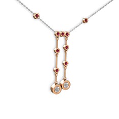 Beyaz zirkon ve rodolit garnet 925 ayar rose altın kaplama gümüş kolye (40 cm beyaz altın rolo zincir)