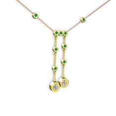 Swarovski ve kök zümrüt 8 ayar altın kolye (40 cm rose altın rolo zincir)