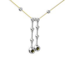 Taşlı Belly Kolye - Peridot ve beyaz zirkon 14 ayar beyaz altın kolye (40 cm altın rolo zincir) #1cv6j2