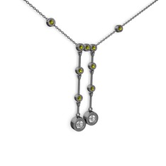Taşlı Belly Kolye - Swarovski ve peridot 925 ayar siyah rodyum kaplama gümüş kolye (40 cm gümüş rolo zincir) #1dv4c17