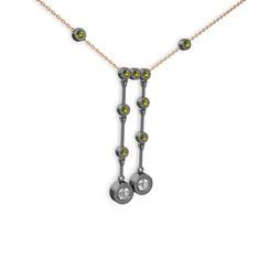 Taşlı Belly Kolye - Swarovski ve peridot 925 ayar siyah rodyum kaplama gümüş kolye (40 cm rose altın rolo zincir) #1e537sv