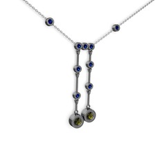 Taşlı Belly Kolye - Peridot ve lab safir 925 ayar siyah rodyum kaplama gümüş kolye (40 cm beyaz altın rolo zincir) #1ealj7z
