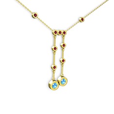 Taşlı Belly Kolye - Akuamarin ve rodolit garnet 8 ayar altın kolye (40 cm altın rolo zincir) #1eo7jg9