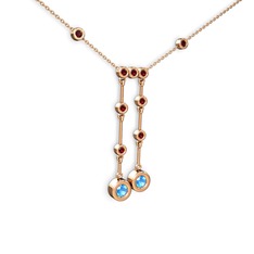 Taşlı Belly Kolye - Akuamarin ve garnet 14 ayar rose altın kolye (40 cm rose altın rolo zincir) #1ep5y55