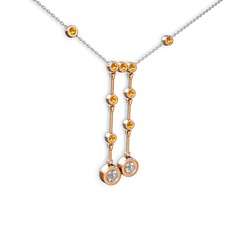 Taşlı Belly Kolye - Beyaz zirkon ve sitrin 14 ayar rose altın kolye (40 cm gümüş rolo zincir) #1euz63y