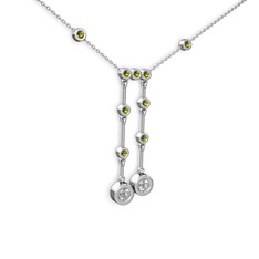 Taşlı Belly Kolye - Beyaz zirkon ve peridot 18 ayar beyaz altın kolye (40 cm gümüş rolo zincir) #1evibaj