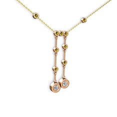 Taşlı Belly Kolye - Pırlanta ve peridot 925 ayar rose altın kaplama gümüş kolye (0.48 karat, 40 cm altın rolo zincir) #1f6rte6