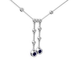 Taşlı Belly Kolye - Lab safir ve pırlanta 925 ayar gümüş kolye (0.324 karat, 40 cm beyaz altın rolo zincir) #1fh5qip