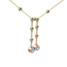Akuamarin ve yeşil kuvars 8 ayar rose altın kolye (40 cm altın rolo zincir)