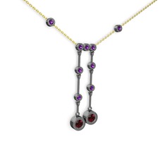 Taşlı Belly Kolye - Garnet ve ametist 925 ayar siyah rodyum kaplama gümüş kolye (40 cm altın rolo zincir) #1fqqb15