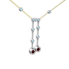 Garnet ve akuamarin 18 ayar beyaz altın kolye (40 cm altın rolo zincir)