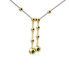 Yeşil kuvars ve garnet 18 ayar altın kolye (40 cm gümüş rolo zincir)