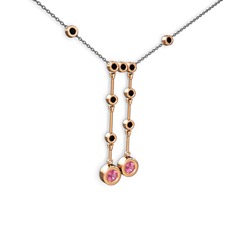 Taşlı Belly Kolye - Pembe kuvars ve siyah zirkon 18 ayar rose altın kolye (40 cm gümüş rolo zincir) #1g85j19