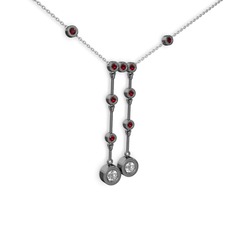 Taşlı Belly Kolye - Pırlanta ve garnet 925 ayar siyah rodyum kaplama gümüş kolye (0.48 karat, 40 cm beyaz altın rolo zincir) #1ggdfsa