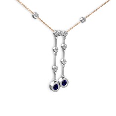 Taşlı Belly Kolye - Lab safir ve pırlanta 8 ayar beyaz altın kolye (0.324 karat, 40 cm rose altın rolo zincir) #1h2ejhu