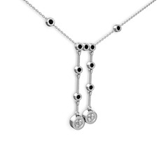 Taşlı Belly Kolye - Swarovski ve siyah zirkon 18 ayar beyaz altın kolye (40 cm gümüş rolo zincir) #1h2y7h8