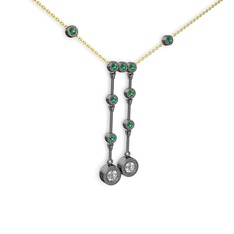 Taşlı Belly Kolye - Swarovski ve yeşil kuvars 925 ayar siyah rodyum kaplama gümüş kolye (40 cm altın rolo zincir) #1hg5621
