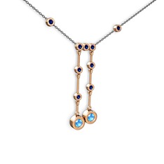 Taşlı Belly Kolye - Akuamarin ve lab safir 925 ayar rose altın kaplama gümüş kolye (40 cm gümüş rolo zincir) #1hygcfi