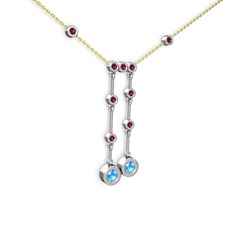 Taşlı Belly Kolye - Akuamarin ve rodolit garnet 14 ayar beyaz altın kolye (40 cm altın rolo zincir) #1iewxji